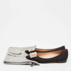 Pre Owned Gina Black Satin Crystal Embellished Ballet Flats Size 38