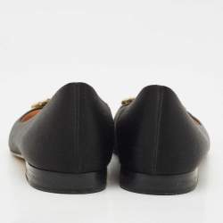 Pre Owned Gina Black Satin Crystal Embellished Ballet Flats Size 38