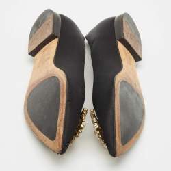 Pre Owned Gina Black Satin Crystal Embellished Ballet Flats Size 38