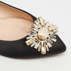 Pre Owned Gina Black Satin Crystal Embellished Ballet Flats Size 38