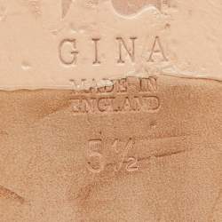 Pre Owned Gina Brown Leather Crystal Embellished Flat Slide Sandals Size 38.5