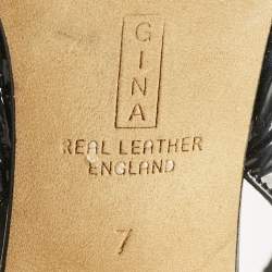 Pre Owned Gina Black Patent Leather Crystal Embellished T-Strap Sandals Size 40