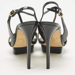 Pre Owned Gina Black Patent Leather Crystal Embellished T-Strap Sandals Size 40