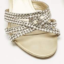 مملوكة مسبقًا صندل سلايد جينا جلد ذهبي مزخرف كريستال مقاس 40