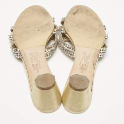 مملوكة مسبقًا صندل سلايد جينا جلد ذهبي مزخرف كريستال مقاس 40