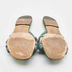 Pre Owned Gina Green Crystals and Leather Slide Sandals Size 38