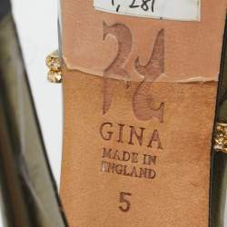 Pre Owned Gina Green Patent Leather Crystal Embellished Ankle Strap Platform Sandals Size 38