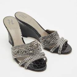 Pre Owned صندل جينا إسفين سيراكيوز جلد رمادي مزخرف بالكريستال مقاس 38.5