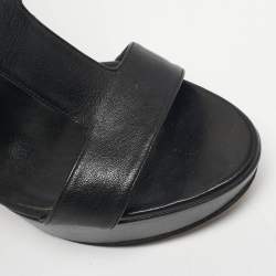Pre Owned Gina Black Leather Platform Ankle Strap Sandals Size 40