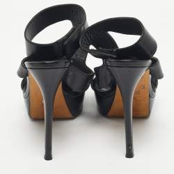 Pre Owned Gina Black Leather Platform Ankle Strap Sandals Size 40