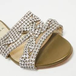 Pre Owned Gina Silver Crystal Embellished Leather Flat Slides Size 36