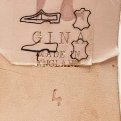 Pre Owned Gina Gold Croc Embossed Leather Crystals Embellished Slide Sandals Size 37