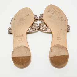 Pre Owned Gina Yellow Leather Crystal Embellished Leather Flat Slides Size 41