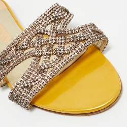 Pre Owned Gina Yellow Leather Crystal Embellished Leather Flat Slides Size 41