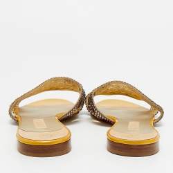 Pre Owned Gina Yellow Leather Crystal Embellished Leather Flat Slides Size 41