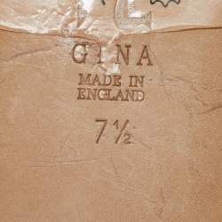 Pre Owned Gina Yellow/Green Patent Leather and Snakeskin Crystals Embellished Thong Flats Size 40.5