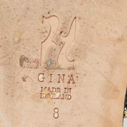 Pre Owned Gina Brown Leather Crystal Embellished Flat Slides Size 41