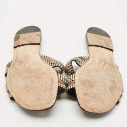 Pre Owned Gina Brown Leather Crystal Embellished Flat Slides Size 41