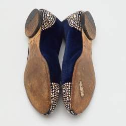 Pre Owned Gina Navy Blue Velvet Crystal Embellished Ballet Flats Size 39