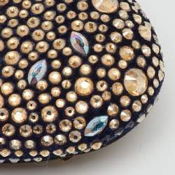 Pre Owned Gina Navy Blue Velvet Crystal Embellished Ballet Flats Size 39