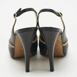 Pre Owned Gina Black Leather Crystal Embellished Slingback Pumps Size 37