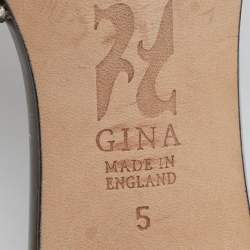 Pre Owned Gina Grey Leather Galaxy Crystals Slide Sandals Size 38