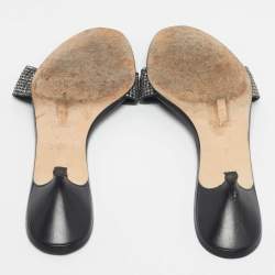 Pre Owned Gina Black/Silver Leather Crystal Embellished Slide Sandals Size 40