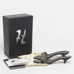 Pre Owned Gina Black/Silver Leather Crystal Embellished Slide Sandals Size 40