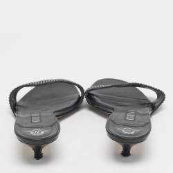 Pre Owned Gina Black/Silver Leather Crystal Embellished Slide Sandals Size 40