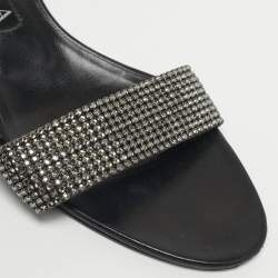 Pre Owned Gina Black/Silver Leather Crystal Embellished Slide Sandals Size 40