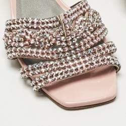 مملوكة مسبقًا Gina Pink Leather Crystal Embellish Arizona Slide Sandals Size 38.5