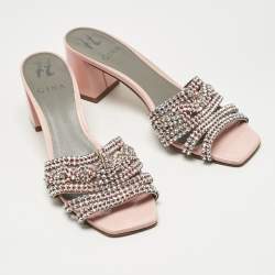 مملوكة مسبقًا Gina Pink Leather Crystal Embellish Arizona Slide Sandals Size 38.5