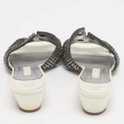 Pre Owned Gina Cream Patent Leather Crystal Embellished Slides Sandals Size 41.5