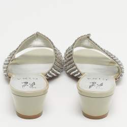 Pre Owned Gina Grey Leather Galaxy Crystals Slide Sandals Size 37