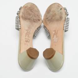 Pre Owned Gina Grey Leather Galaxy Crystals Slide Sandals Size 37