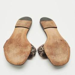 Pre Owned Gina Silver Leather Crystal Embellished Aurora Thong Flat Slides Size 37.5