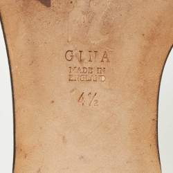 Pre Owned Gina Silver Leather Crystal Embellished Aurora Thong Flat Slides Size 37.5