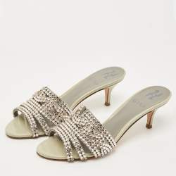 Pre Owned Gina Grey Patent Leather Crystal Embellished Slide Sandals Size 36.5