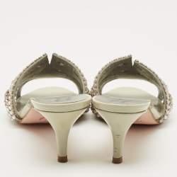 Pre Owned Gina Grey Patent Leather Crystal Embellished Slide Sandals Size 36.5