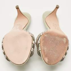 Pre Owned Gina Grey Patent Leather Crystal Embellished Slide Sandals Size 36.5