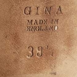 Pre Owned Gina Green Croc Patent Leather Crystal Embellished Slides Sandals Size 38.5