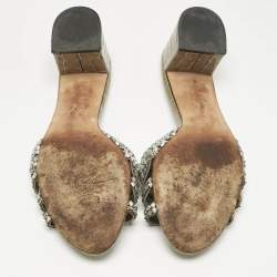 Pre Owned Gina Green Croc Patent Leather Crystal Embellished Slides Sandals Size 38.5