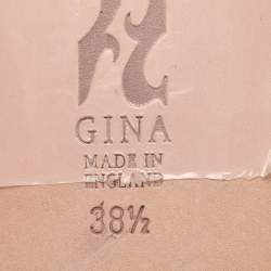 Pre Owned Gina Gold Leather Crystal Embellished Flat Slide Sandals Size 38.5