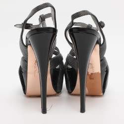 Pre Owned Gina Metallic Textured Leather Ankle Strap Platform Sandals Size 37