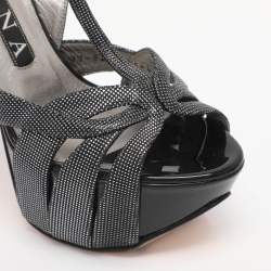 Pre Owned Gina Metallic Textured Leather Ankle Strap Platform Sandals Size 37