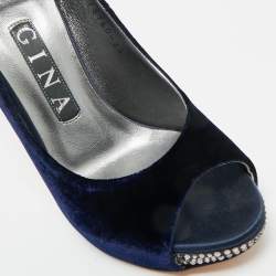 Pre Owned Gina Blue Velvet Jenna Platform Pumps Size 36.5