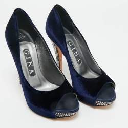 Pre Owned Gina Blue Velvet Jenna Platform Pumps Size 36.5