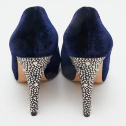 Pre Owned Gina Blue Velvet Jenna Platform Pumps Size 36.5