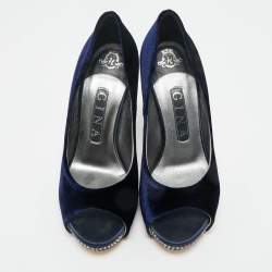 Pre Owned Gina Blue Velvet Jenna Platform Pumps Size 36.5