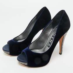 Pre Owned Gina Blue Velvet Jenna Platform Pumps Size 36.5